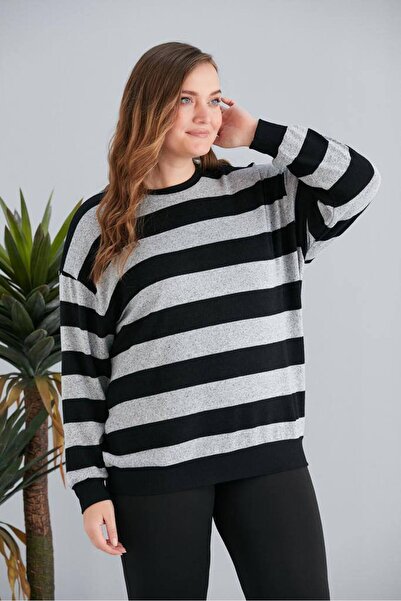 PASTEL BUTİK Striped Yumoş Plus Size Women's Sweatshirt