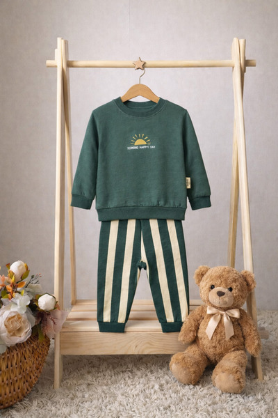 ASİLA Printed Sweatshirt Striped Pants Baby Boy Set