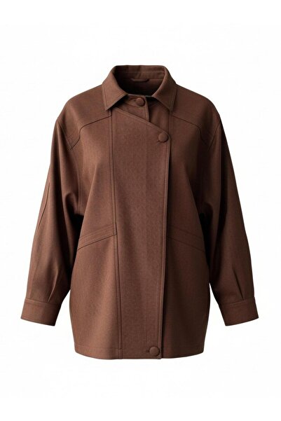 Retrobird Design Leaf Patterned Bomber Jacket Coat Women's Light Brown