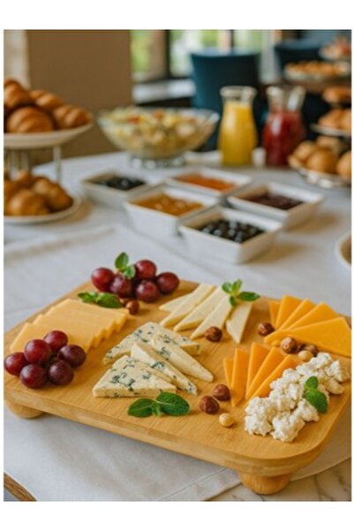 HİROS'H Bambu Top Ayaklı Sunumluk Kare 25x25 cm – Şık Pasta & Tatlı Kahvaltı ...