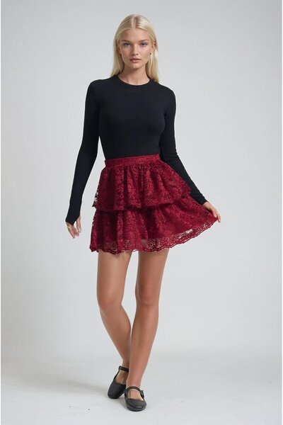 Lijuri Ruffled tiered lace mini skirt 4085