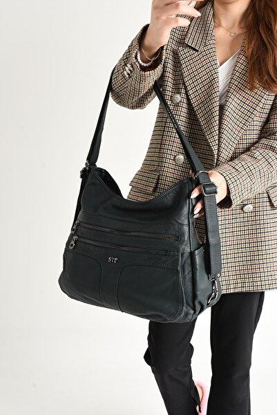 571 Collections Çanta Washed Leather Backpack and Shoulder Bag Blue