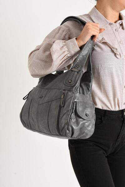 571 Collections Çanta Suni Deri Omuz Çantası Gri