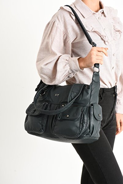 571 Collections Çanta Faux Leather Cross Strap Multi-Compartment Shoulder Bag...