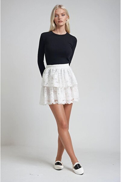 Lijuri Ruffled tiered lace mini skirt 4085