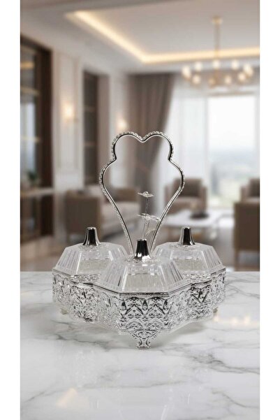 Generic A luxurious serving tray set with an elegant stand and heart-shaped h...