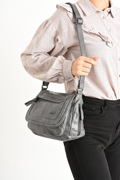 571 Collections Çanta Faux Leather Shoulder Bag Gray