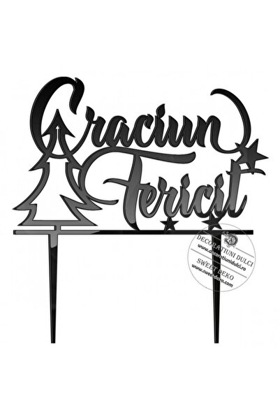 Decoratiuni Dulci Topper tort Craciun fericit! - Negru
