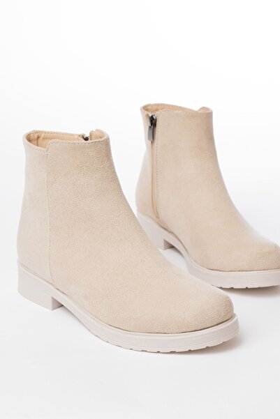 Zerenyus Exi̇n-165-204 Premium Beige Suede Zippered Daily Women's Boots