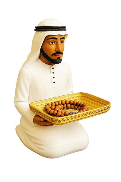 Saudi Arabia Traditional Saudi Man Figurine with Gold Serving Tray