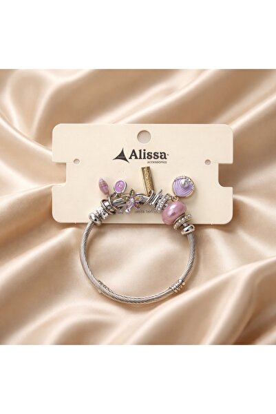 Alissa Accessories Gümüş Renk Figürlü Charmlı Çelik Bileklik