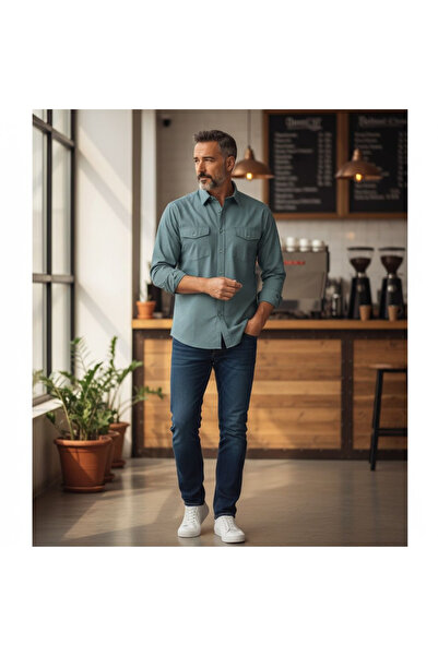 EREN STYLE Classic Cotton Long Sleeve Shirt with Double Pockets (Regular Fit)