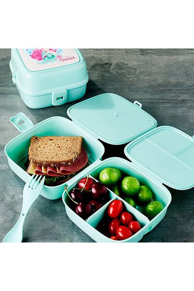 Tuncel Store وعاء طعام بوركي ذو 4 أقسام مع شوكة - G400 (945)