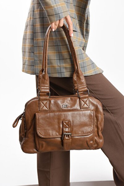 571 Collections Çanta حقيبة كتف من الجلد الصناعي باللون البني