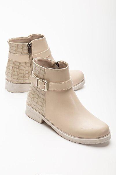Zerenyus Exi̇n-165-204/1 Premium Beige Crocodile Zippered Daily Women's Boots