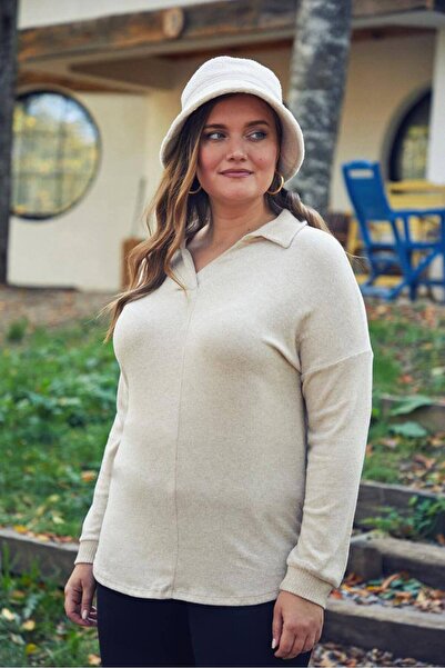 PASTEL BUTİK Polo Yaka Yumoş Büyük Beden Kadın Sweatshirt