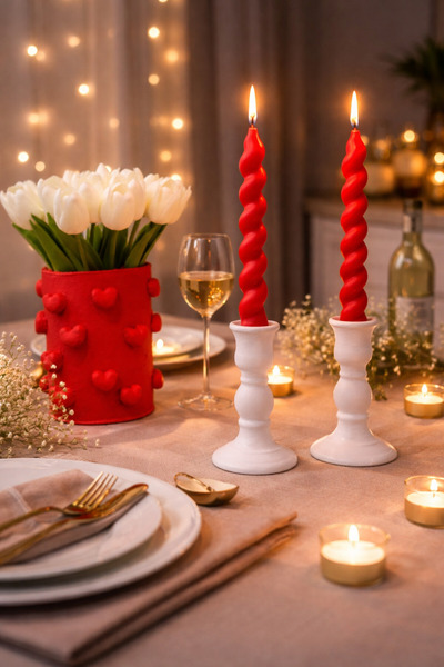 JENNEBELLA İtalyan Burgulu Şamdan Mum Seti – 2’li Uzun Dekoratif Mum