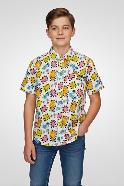 Vans قميص كاجوال بأكمام قصيرة مطبوع بالكامل للأولاد من كيدز، متعدد الألوان