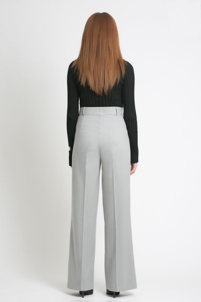 sevindi Women's High Waist Wide-Leg Fabric Pants - Wide Leg with Front Seam Detail