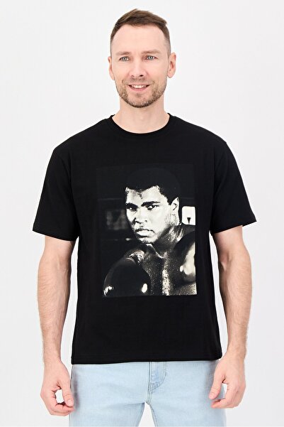 ALI Men Crew Neck Short Sleeve Graphic Print T-Shirt, Black