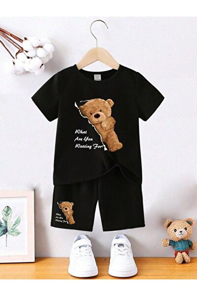 Kids Set de vară pentru fete și băieți, cu imprimeu What Are You Teddy Bear, ...