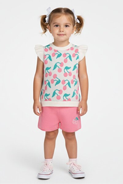 Little Lass Toddlers Girl 2 Pcs Embroidered Knitted Top And Shorts Set, Multi...