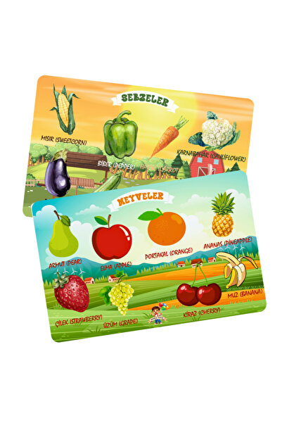 Minçu Toys اللغة التركية والإنجليزية، الخضروات والفواكه، لعبة تعليمية خشبية، ...