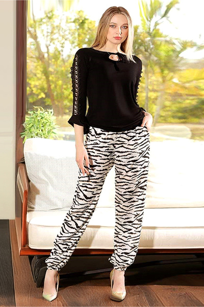 AsrymShop Lightweight cotton lycra tracksuit, black and white