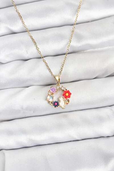 shopwave سلسلة نسائية من الفولاذ 316L باللون الذهبي مع زهرة وقطة - TJ-BKO10871