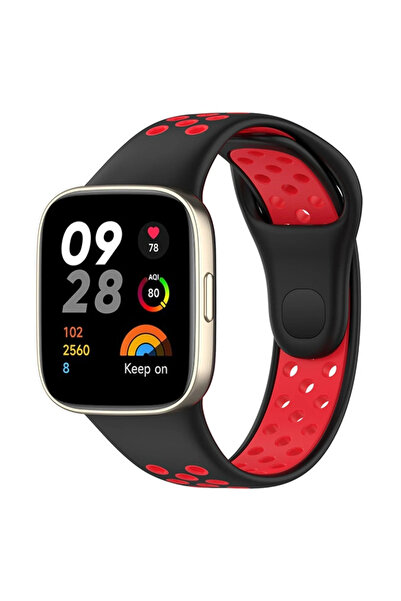 Twin Store ميه للاستيراد ®   سوار رياضي مثقوب لساعة Redmi Watch 3 - أسود-أحمر