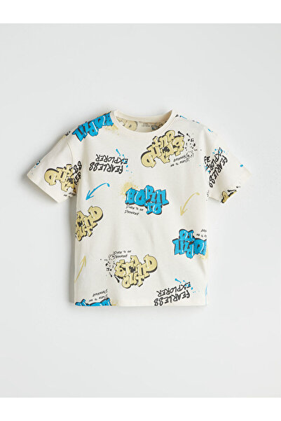 LC Waikiki Nevavm Oval Collar Printed Boys' T-Shirt with Difference