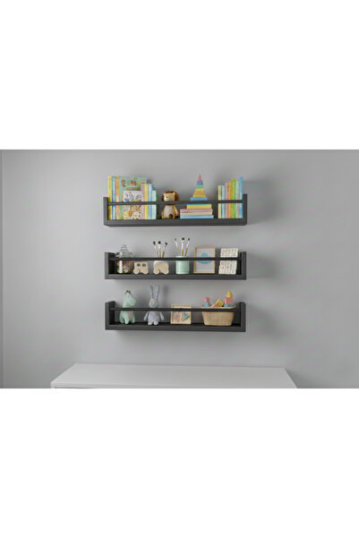 EGN WOODS 60X9 3-Piece Anthracite Mdf Baby Room Organizer Children's Room Mon...