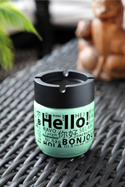 MericLine Glass Odorless Ashtray 425 Cc Hello Patterned Green (1047)