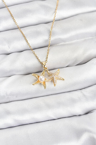 shopwave سلسلة فولاذية 316L ذهبية اللون على شكل نجم البحر مرصعة بحجر الزركون ...