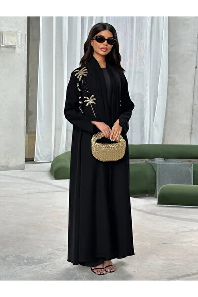 Noon Noora Black Sequin Embroidered Abaya Cardigan Robe