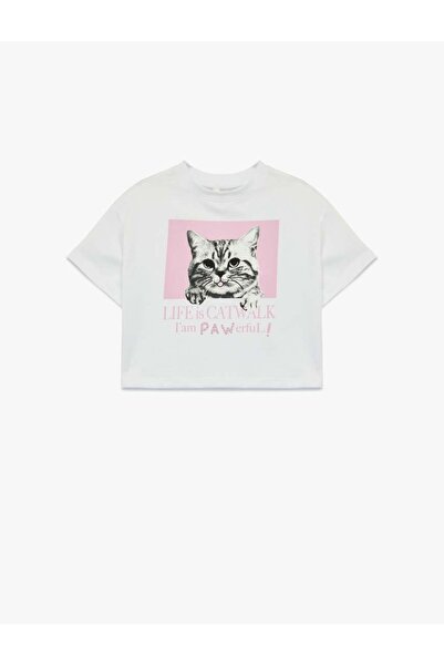 Koton mačka Štampano Ecru Girl T-shirt 6SKG10105AK