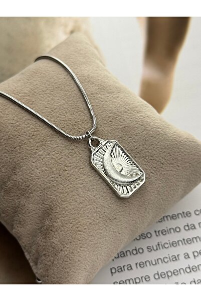 roshel قلادة على شكل قمر من الفولاذ المقاوم للصدأ، لون فضي، سلسلة على شكل ثعب...