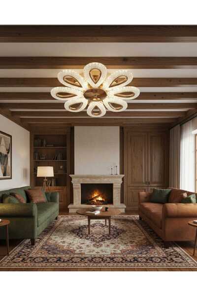 Marsel Lighting yagmur 8li gold avize 3 renk led ısıklı salon oturma odası avize