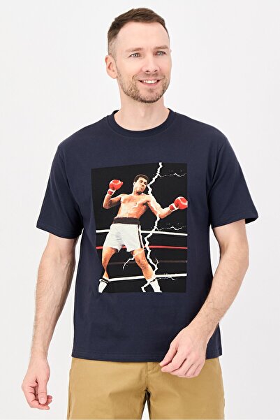 ALI Men Crew Neck Graphic Print Short Sleeve T-Shirts, Dark Grey