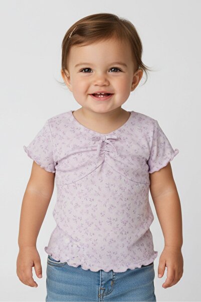 Derek Heart Toddlers Girl V Neck Short Sleeve Floral Print Mesh Top With Hair...