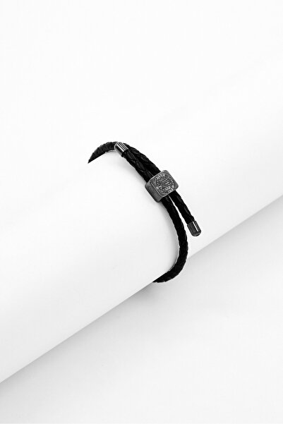 Nautica Men Classic Vintage Braided Leather Bracelet, Black