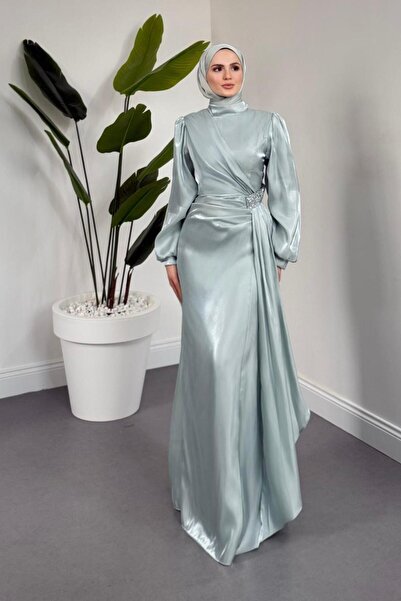 MERVEN AKYÜZ Magnolia Saten Abiye Mint