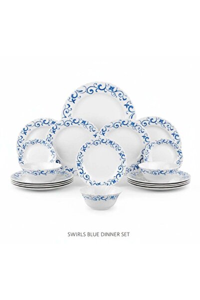 La Opala Classic 44 Pcs Dinner Set Made of Opalware SWIRLS BLUE