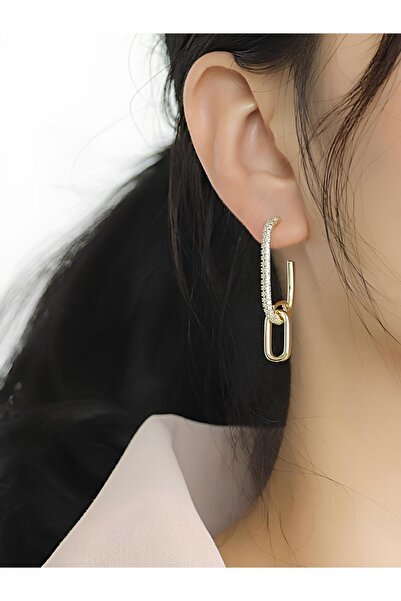 Glamsouq Cubic Zirconia Asymmetry Geometric Minimalist Drop Earrings