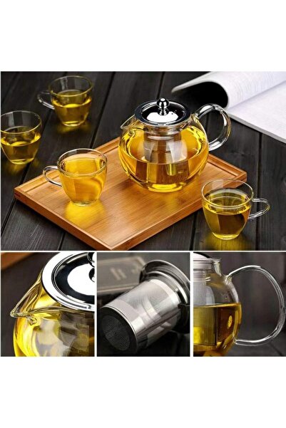 FORHOUSE Ceainic din sticla borosilicata cu infuzor detasabil, 650ml, rezistent la caldura, transparent