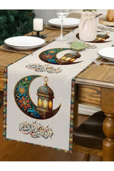 CN A decorative tablecloth with a crescent moon and lantern pattern, made of ...