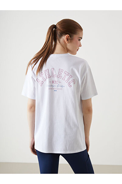 LC Waikiki Xside Active White Crew Neck Printed Oversize Women's Sports T-Shirt
