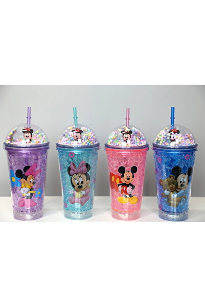 TTT Sevimli Mickey Mouse Pipetli Işıklı Boncuklu Suluk Bardak 400 ml