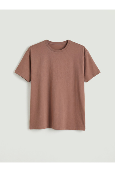 LC Waikiki Brown Crew Neck Printed Oversized Women's Sports T-Shirt