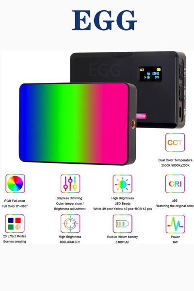 EGG LED Digital SLR Camera Light,140 RGB Video Light, CRI 95+,built-in 3000mA...